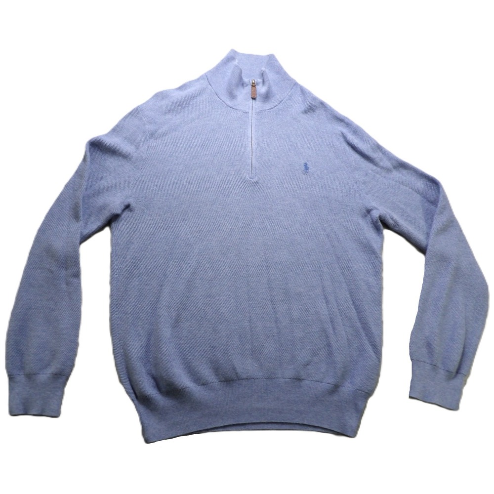 Polo Ralph Lauren Quarter Zip Sweater Men Large Blue Pima Cotton Pullover Casual